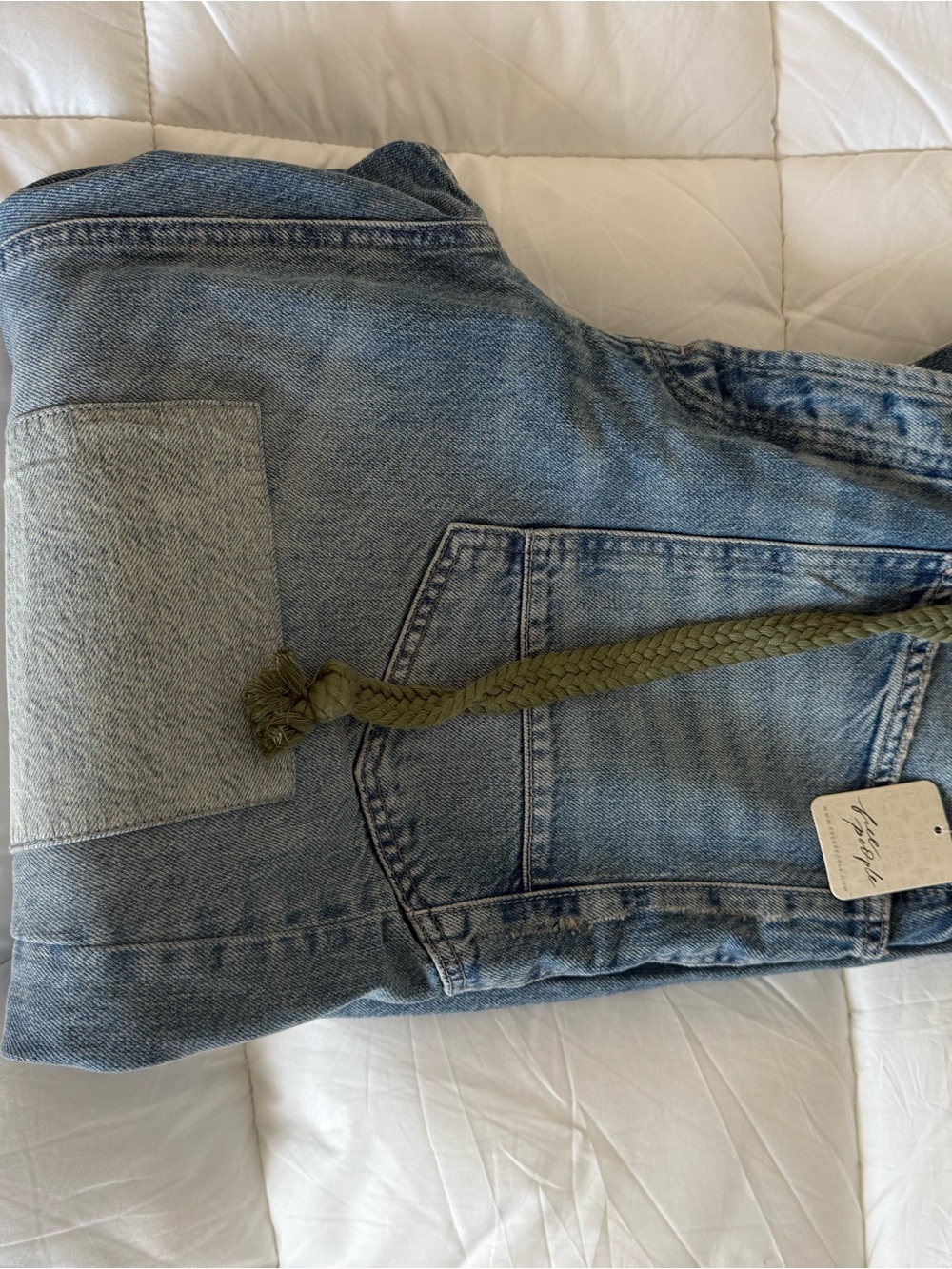 We The Free Light Blue Denim Jeans with Olive Green Drawstring - Picture 3 of 5